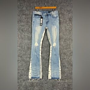 RockStar Original Wiz Blue Stacked Flare Jean Size 34x34 NWT